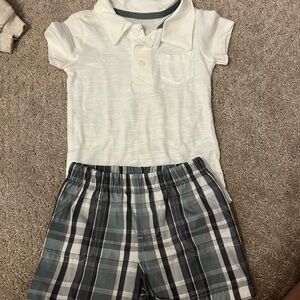 Carter's White Polo Shirt and Plaid Shorts Set